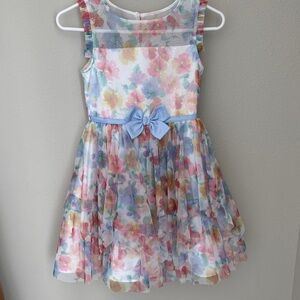 Jona Michelle Pastel Floral Dress with Blue Bow